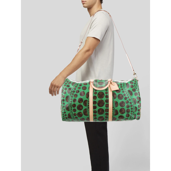 ❌❌ Louis Vuitton Kusama Keepall 55 Green bandouliere travel vintage bag LV RARE - Picture 2 of 15